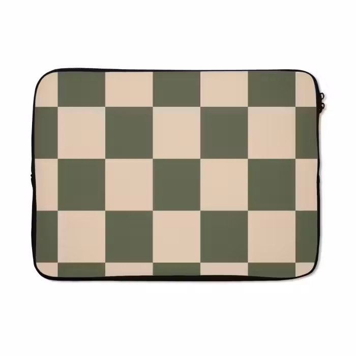 Laptophoes - Schaakbord print - Groen - Beige - Blokjes