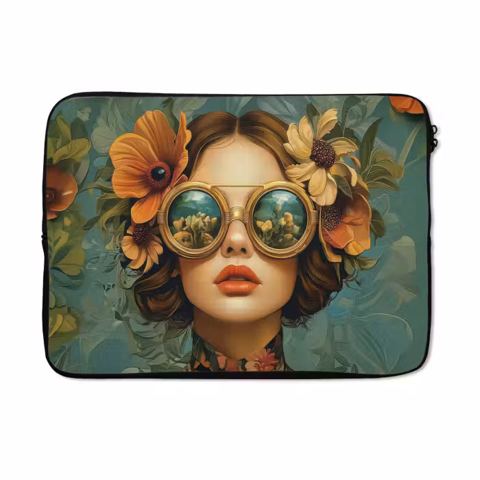 Laptophoes - Vrouw - Bloemen - Vlinders - Natuur - Vintage
