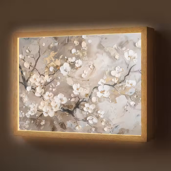 Lightbox - Wandlamp - Bloemen - Wit - Goud - Beige  - Luxe
