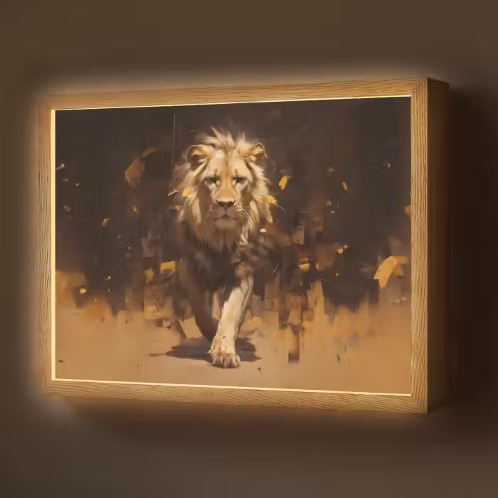 Lightbox - Wandlamp - Leeuw - Geschilderd - Abstract - Goud
