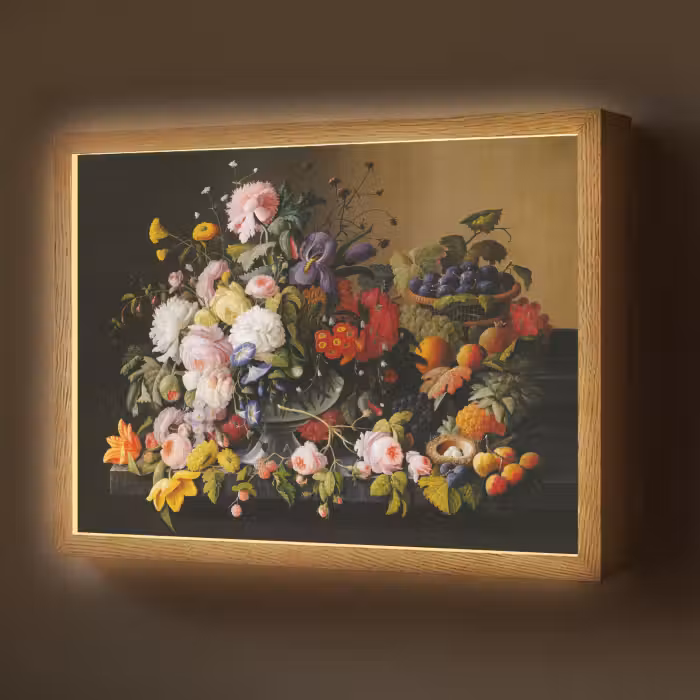 Lightbox - Wandlamp - Stilleven met bloemen en fruit - Kunstwerk - Oude meesters