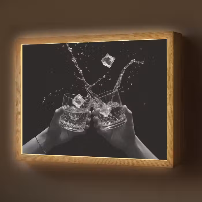 Lightbox - Wandlamp - Whiskyglazen - Ijs - Spetters - Zwart