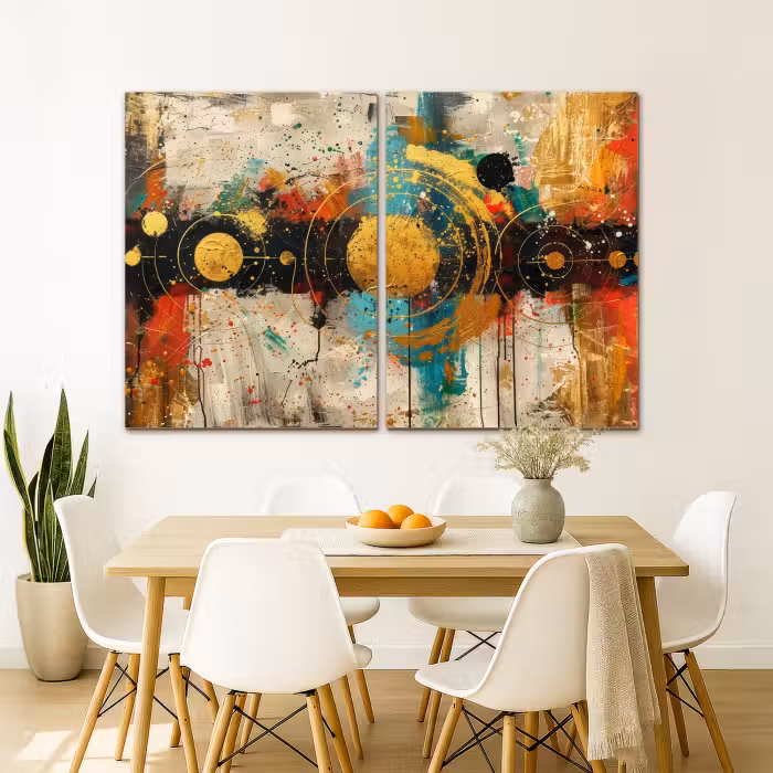 Meerluik schilderij -  2 luiken - Abstract - Goud - Vormen