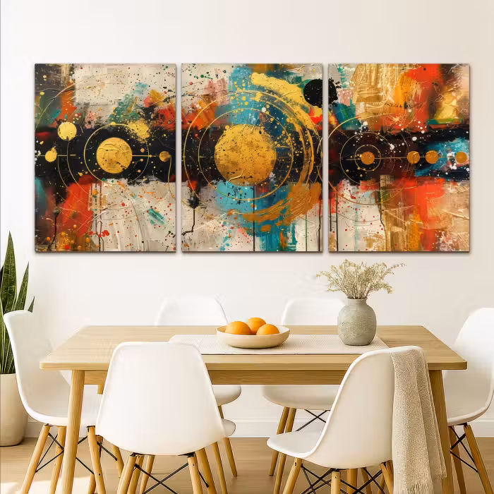 Meerluik schilderij -  3 luiken - Abstract - Goud - Vormen