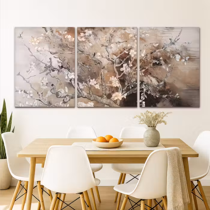 Meerluik schilderij -  3 luiken - Amandelbloesem - Abstract - Beige