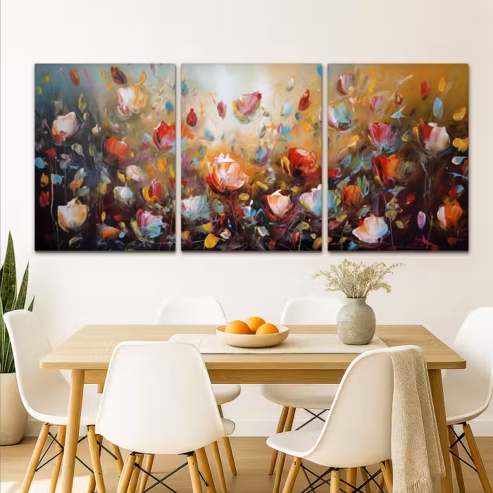 Meerluik schilderij -  3 luiken - Bloemen - Abstract - Verflook - Kleurrijk