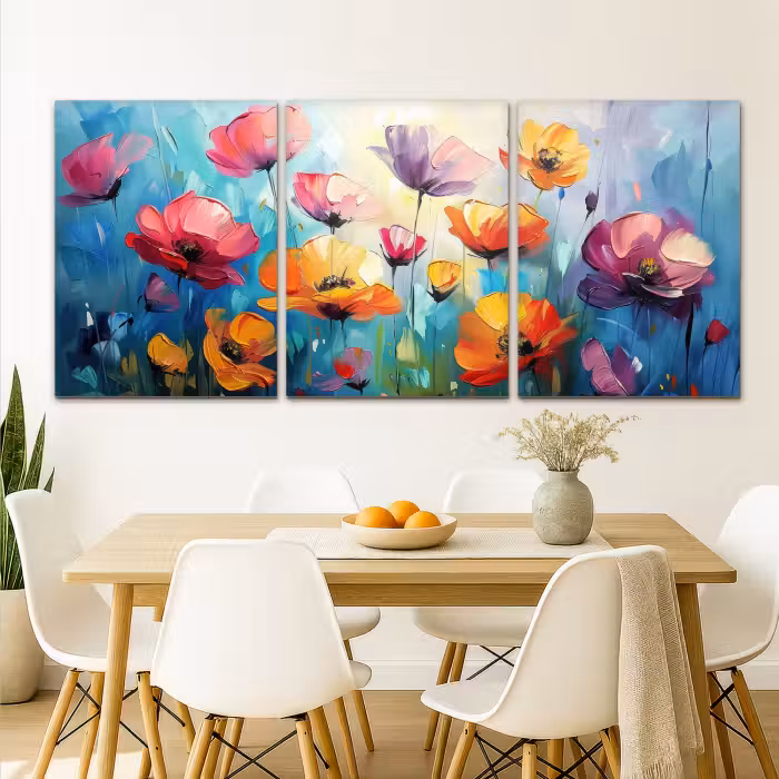 Meerluik schilderij -  3 luiken - Bloemen - Kleurrijk - Abstract - Natuur