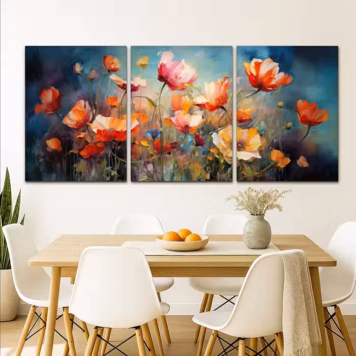 Meerluik schilderij -  3 luiken - Bloemen - Kleurrijk - Abstract