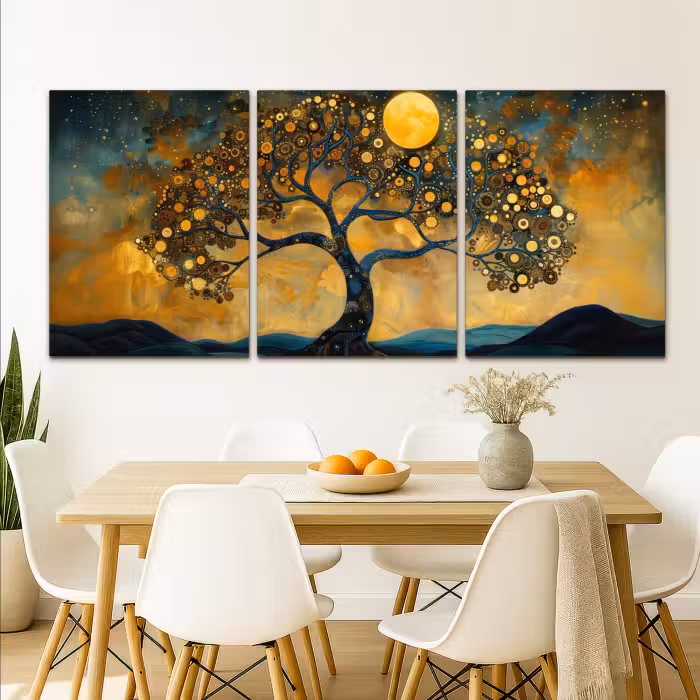 Meerluik schilderij -  3 luiken - Boom - Geel - Abstract - Modern