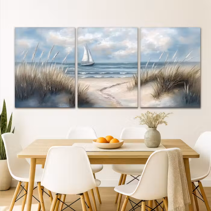 Meerluik schilderij -  3 luiken - Strand - Verf - Natuur - Boot