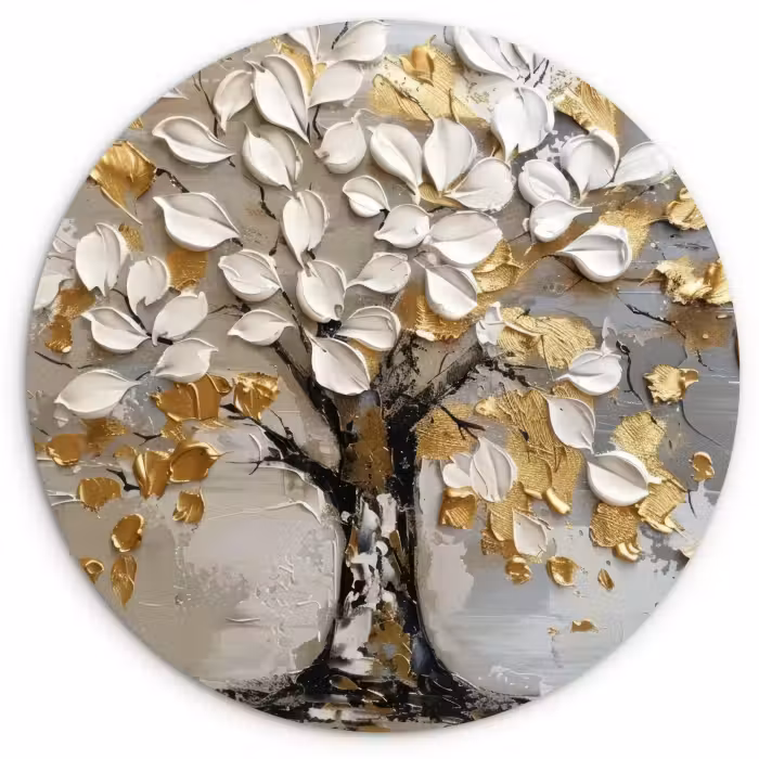 Muurcirkel - Boom - Beige - Grijs - Goud - Abstract