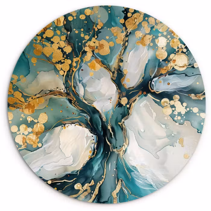 Muurcirkel - Boom - Modern - Verflook - Turquoise - Goud