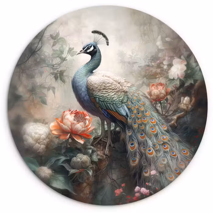Muurcirkel - Pauw - Pauwenveren - Vogel - Jungle - Bloemen