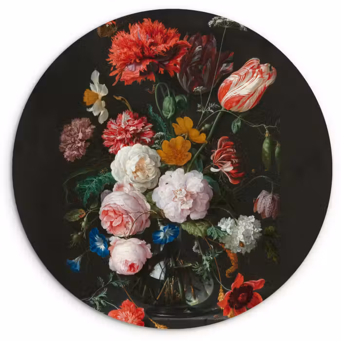 Muurcirkel - Stilleven met bloemen in een glazen vaas - Schilderij van Jan Davidsz. de Heem