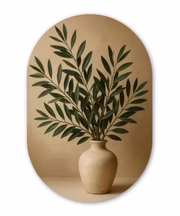 Muurovaal aluminium - Vaas - Olijftakken - Bladeren - Beige