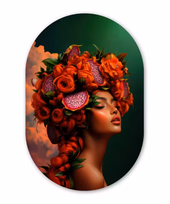 Muurovaal aluminium - Vrouw - Drankenfruit - Rozen