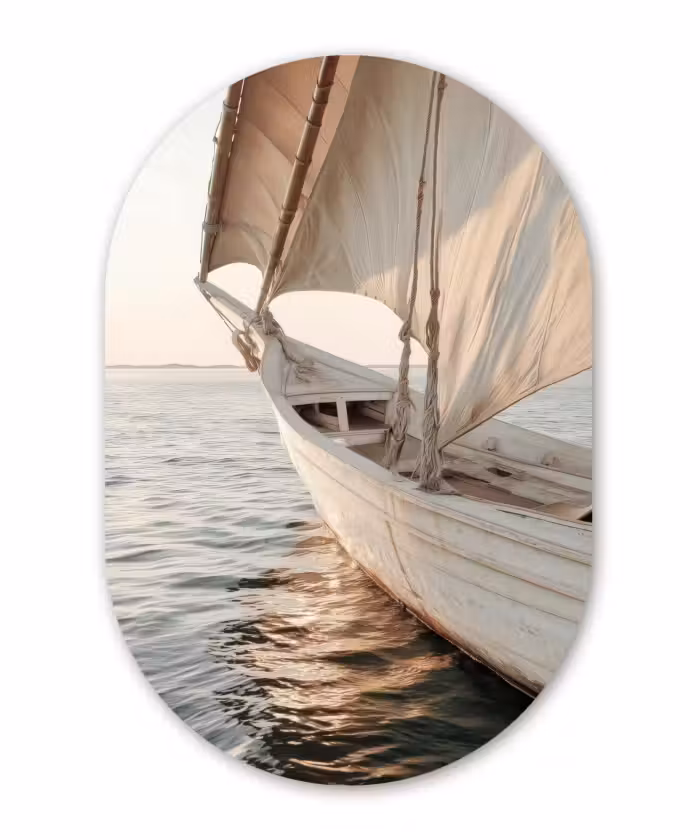Muurovaal aluminium - Zeilboot - Zee - Beige - Zon