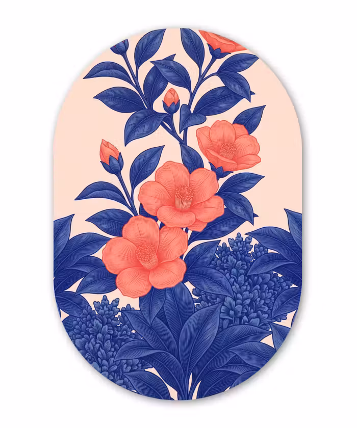 Muurovaal - Glas - Bloemen - Bladeren - Botanisch