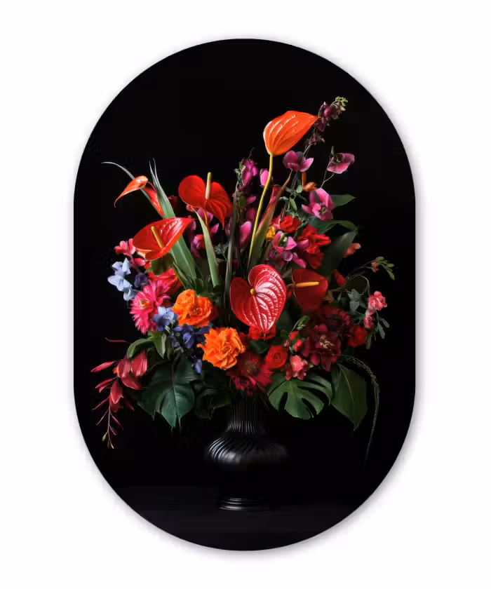 Muurovaal - Glas - Bloemen - Boeket - Sierlijk
