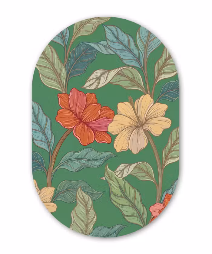 Muurovaal - Glas - Bloemen - Groen - Illustratie