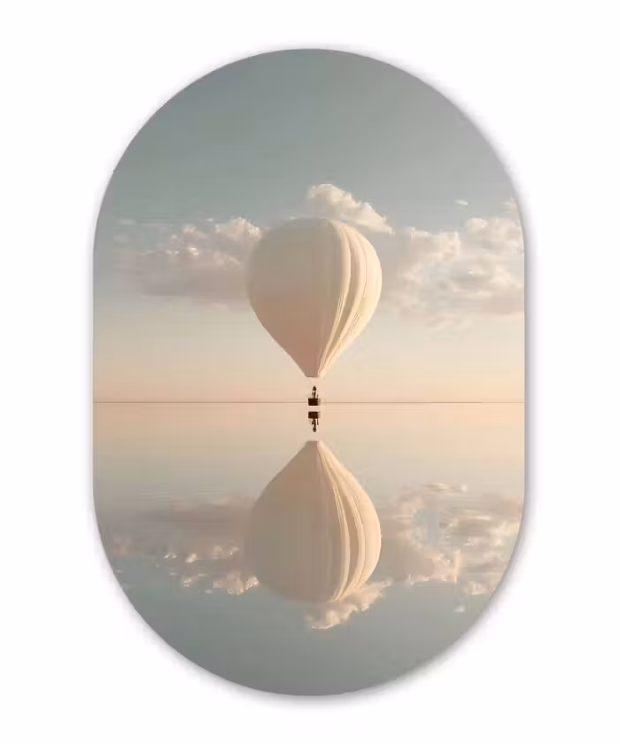 Muurovaal - Glas - Luchtballon - Wolken - Water - Blauw
