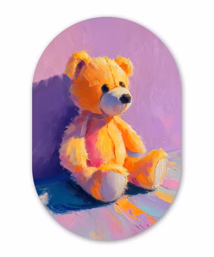 Muurovaal - Glas - Teddybeer - Schaduw - Penseelstreken - Paars
