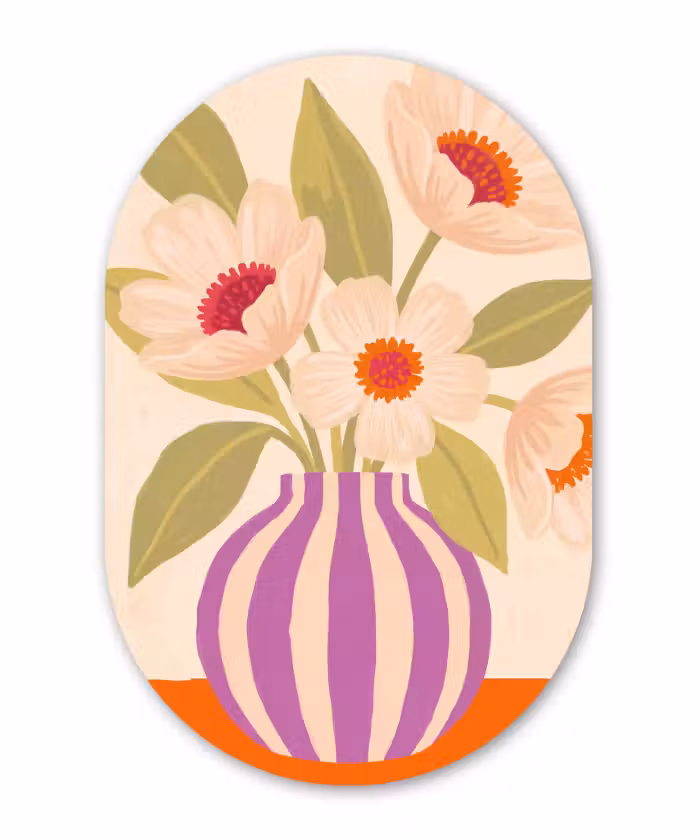 Muurovaal - Kunststof - Bloemen - Vaas - Abstract - Paars - Oranje