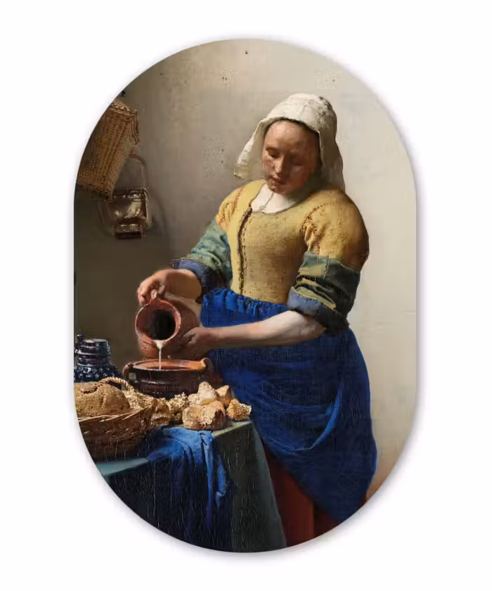 Muurovaal - Kunststof - Het melkmeisje - Schilderij van Johannes Vermeer