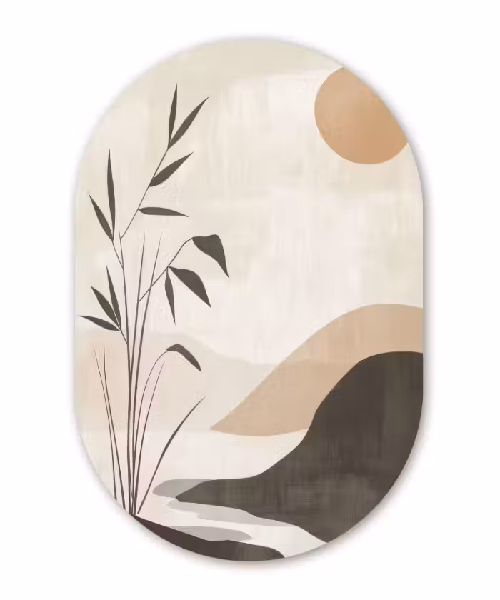 Muurovaal - Kunststof - Japandi - Landschap - Beige