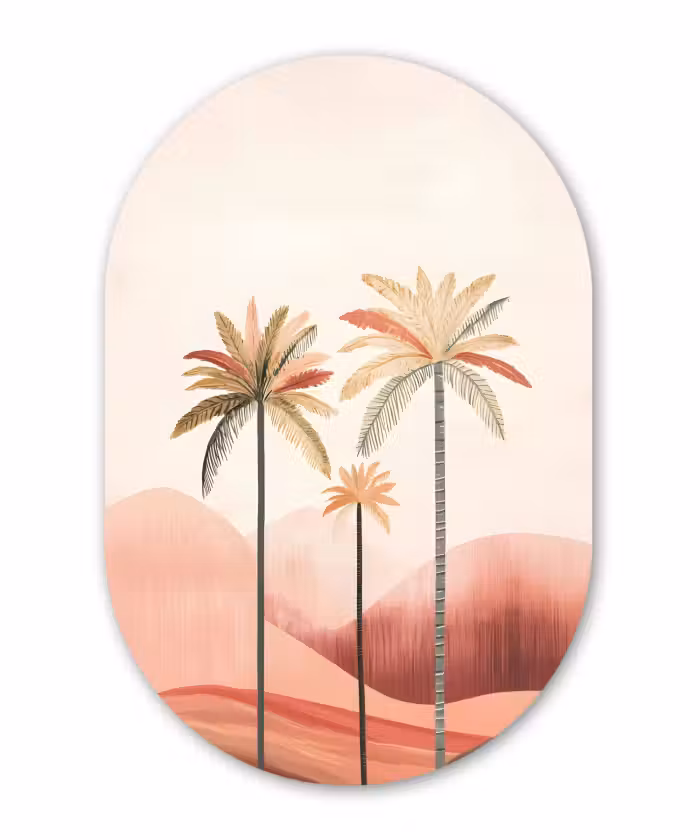 Muurovaal - Kunststof - Palmbomen - Heuvels - Minimalistisch - Zachtroze