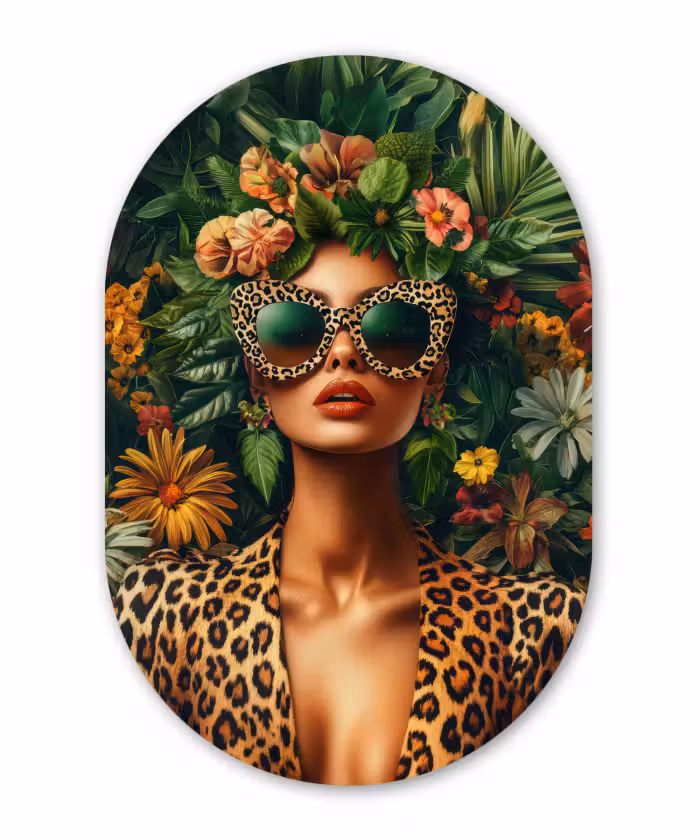Muurovaal - Kunststof - Vrouw - Panterprint - Jungle - Natuur - Luxe