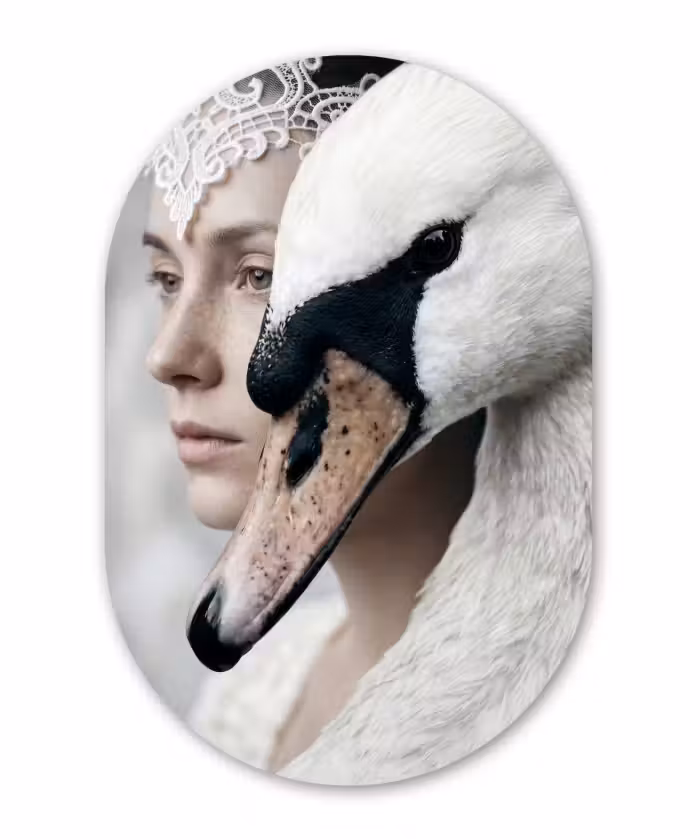 Muurovaal - Kunststof - Vrouw - Zwaan - Wit