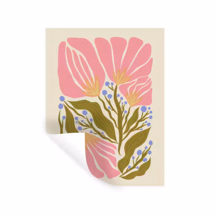 Muursticker - Bloemen - Bladeren - Abstract - Roze