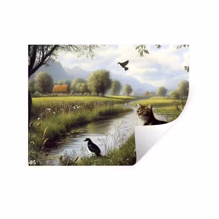 Muursticker - Kat - Beekje - Weide