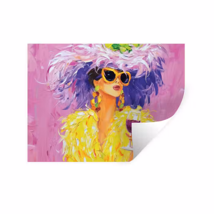 Muursticker - Zonnebril - Vrouw - Jas - Veren