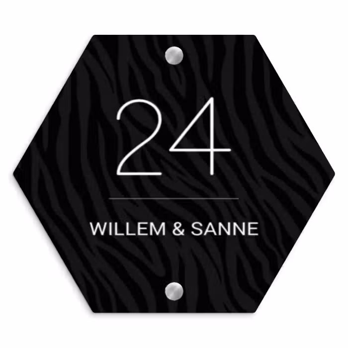 Naambordje voordeur - Hexagon - Zwart zebraprint - Klassiek