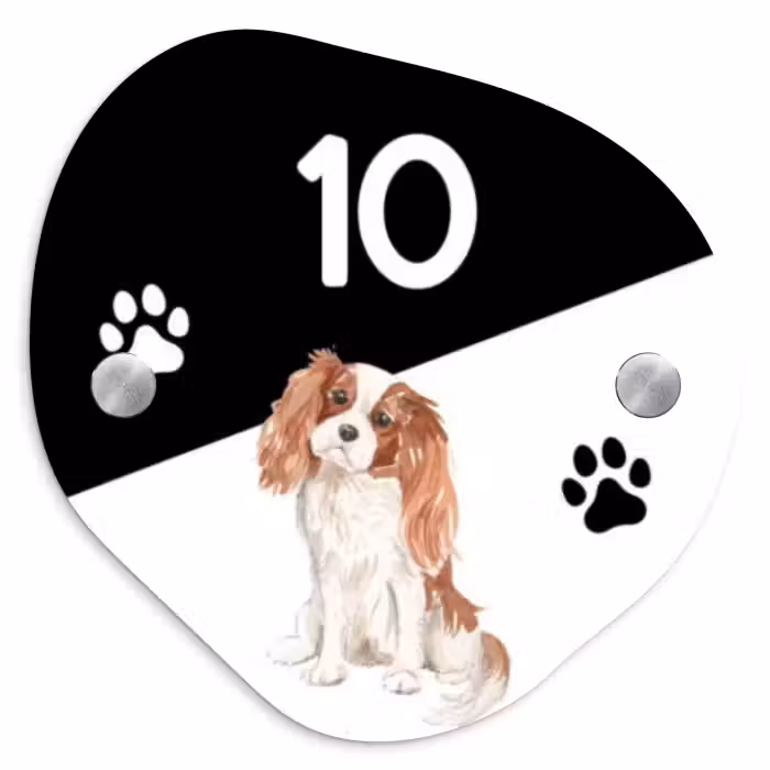 Naambordje voordeur - Organisch - Zwart wit - Huisdier - Cavalier King Charles Spaniël