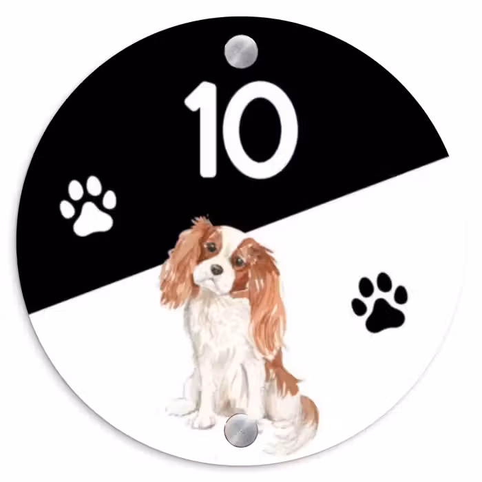 Naambordje voordeur - Rond - Zwart wit - Huisdier - Cavalier King Charles Spaniël