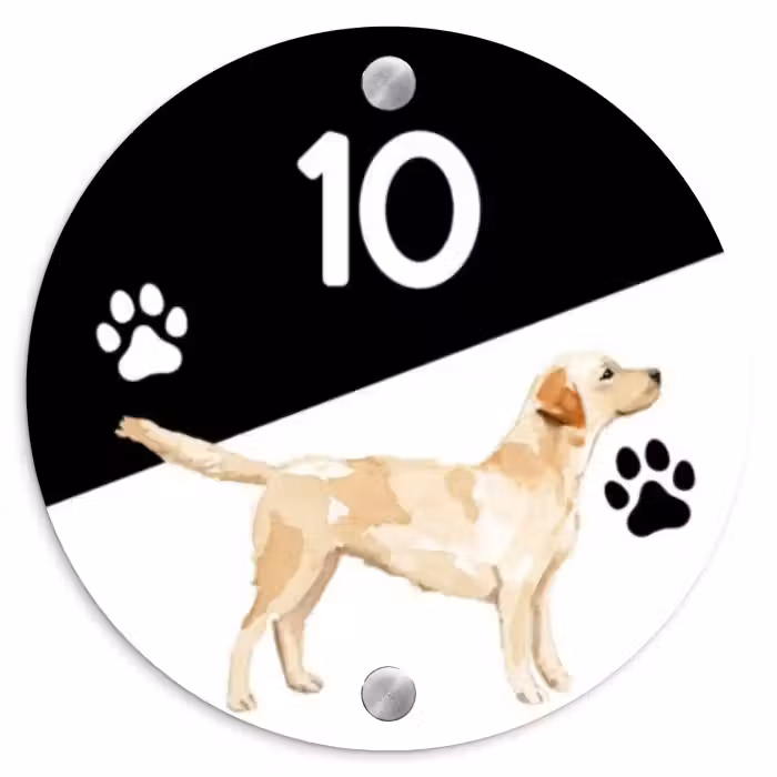 Naambordje voordeur - Rond - Zwart wit - Huisdier - Labrador