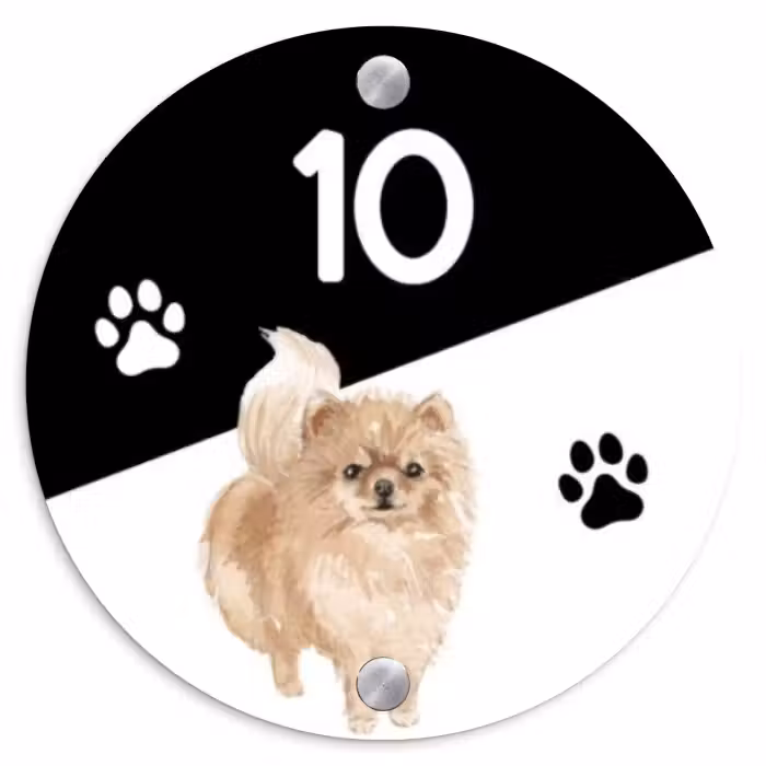 Naambordje voordeur - Rond - Zwart wit - Huisdier - Pomeranian
