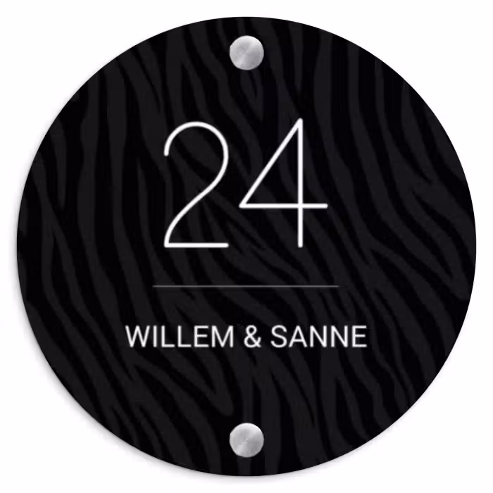 Naambordje voordeur - Rond - Zwart zebraprint - Klassiek