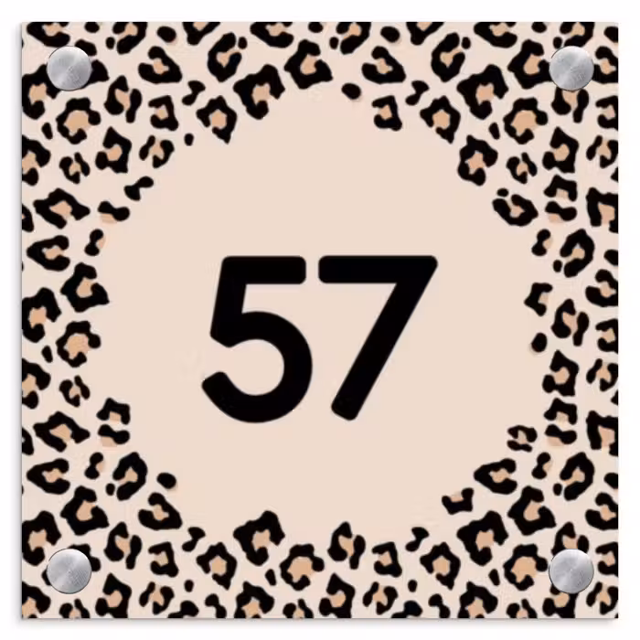 Naambordje voordeur - Vierkant - Beige luipaardprint - Traditioneel
