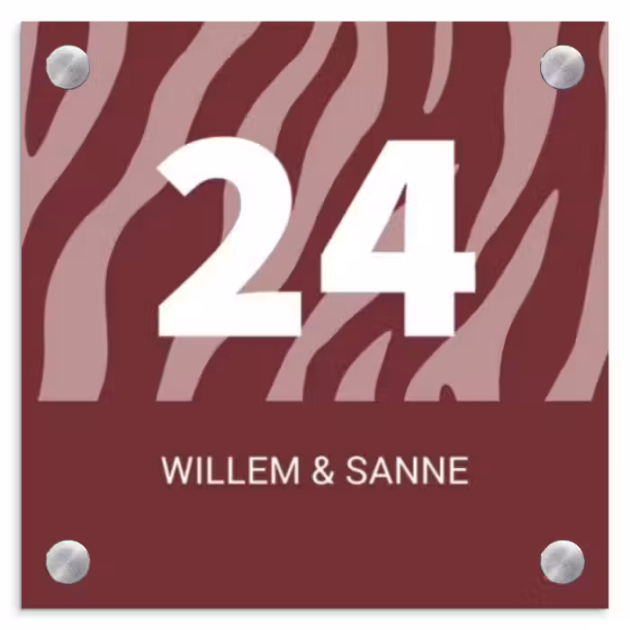 Naambordje voordeur - Vierkant - Bordeaux zebra - Klassiek