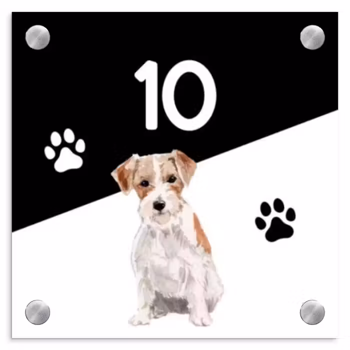 Naambordje voordeur - Vierkant - Zwart wit - Huisdier - Jack Russel