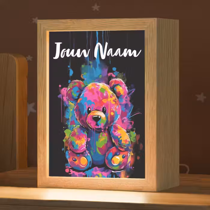 Nachtlampje met naam - Beer - Verf - Kleurrijk - Knuffeldier