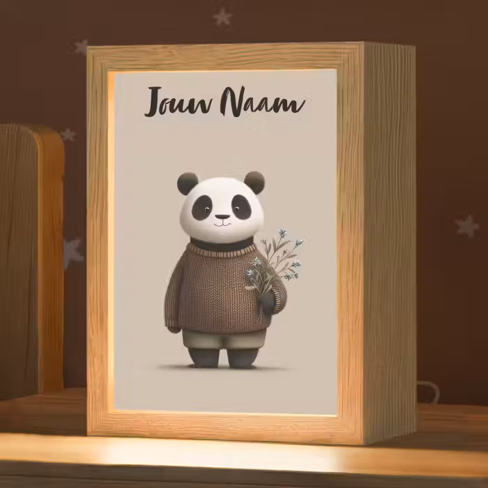 Nachtlampje met naam - Panda - Blauwe bloemen - Zachtheid