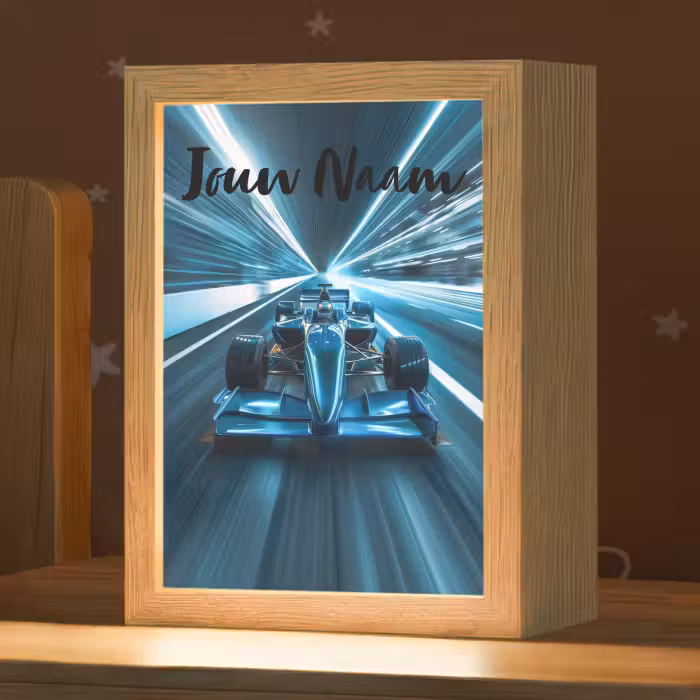 Nachtlampje met naam - Race - Auto - Formule 1 - Jongens - Blauw