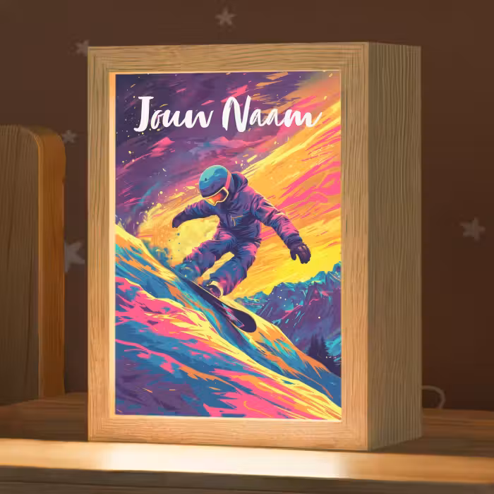 Nachtlampje met naam - Snowboarden - Sneeuw - Kleurrijk