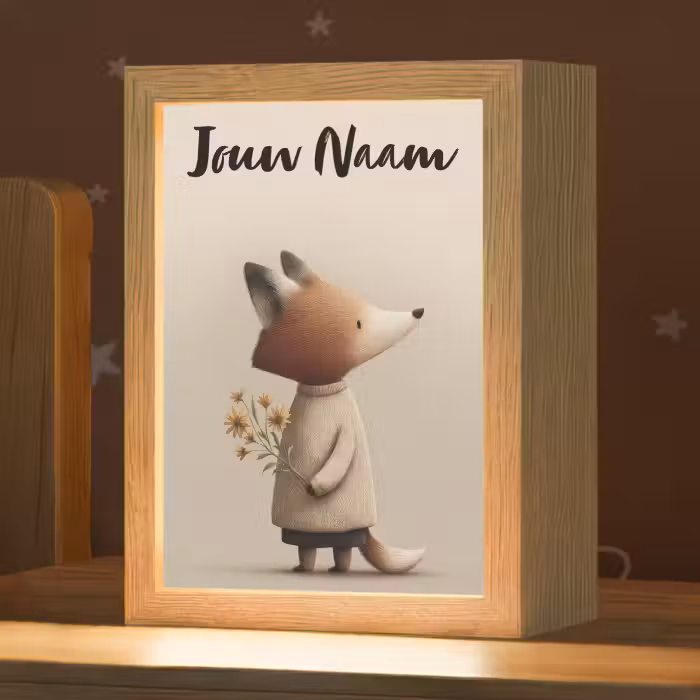 Nachtlampje met naam - Vos - Gele bloemen - Minimalistisch