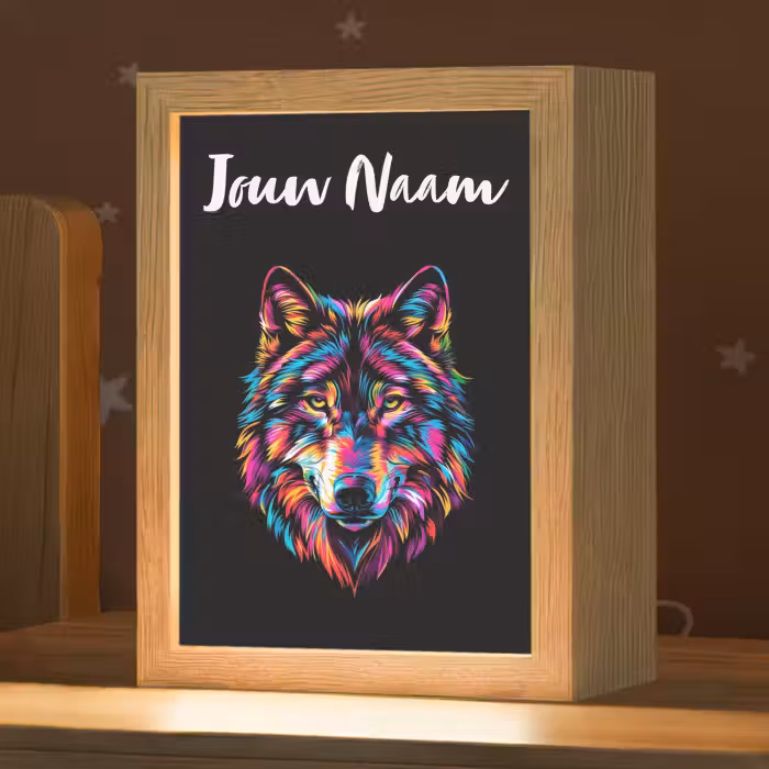 Nachtlampje met naam - Wolf - Kleurrijk - Zwart - Dieren - Neon